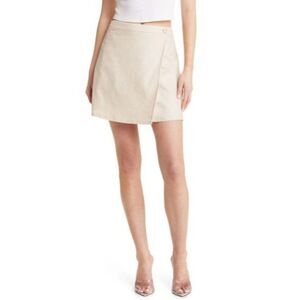 Open Edit Button Linen Blend Wrap Skirt In Beige Oatmeal, Sz. XXS